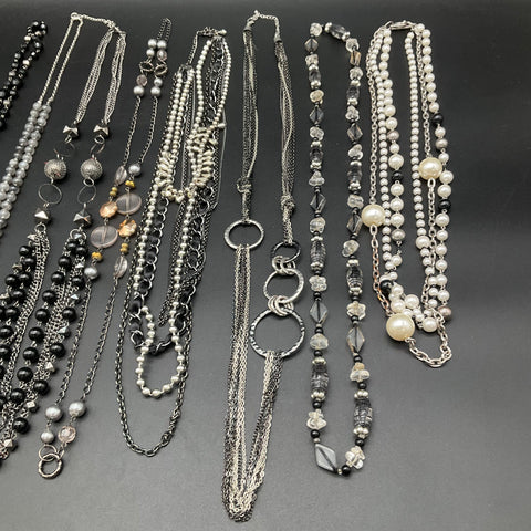 Silver Tone Beaded Faux Pearl Multi-Strand Tassel Necklace Jewelry Lot of 8