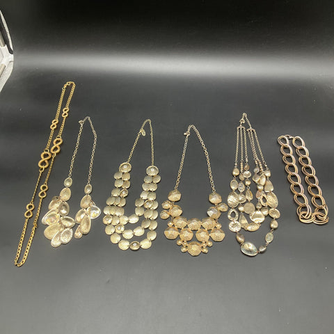 Gold Tone Statement Bib & Chain Jewelry Lot of 6 Modern Hammered Necklaces