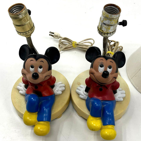 Mickey Mouse Table Lamp Lot of 2 Vintage Disney Character Lights Pair Tested