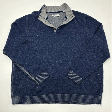 Tommy Bahama Men's Navy Blue Cashmere Partial Button Pullover Sweater Sz XXL