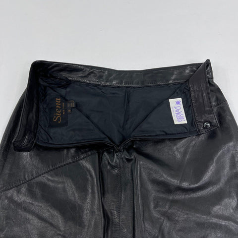 Vintage 90s Siena Women's Black Leather Pencil Skirt Diagonal Seam Sz 8