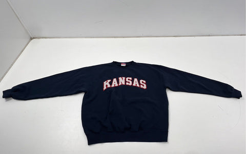 Vintage 90s Champion Kansas Crewneck Sweatshirt Navy Blue Made in Mexico Sz L