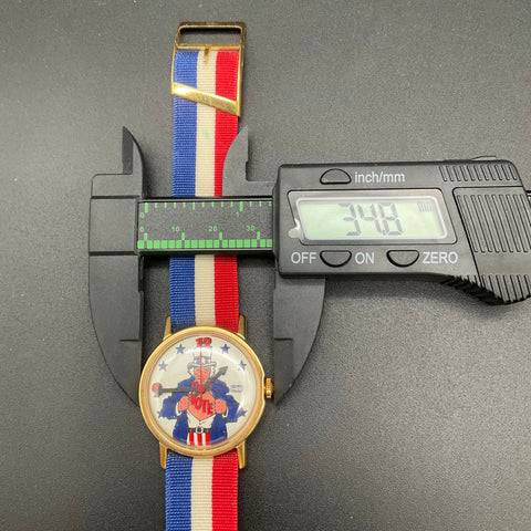 Vintage Uncle Sam Vote Manual Wind Watch Gold Tone Case Patriotic NATO Strap