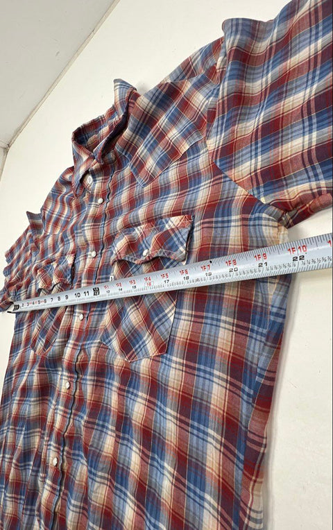 Vintage 80s Levi's Pearl Snap Western Plaid Short Sleeve Shirt Sz L