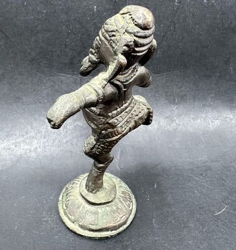 Vintage Dancing Ganesha Ganapati Bronze Statue Hindu God Figure 3.75" Patina