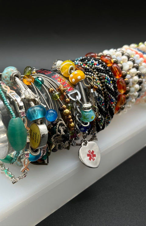 Beaded Costume Jewelry Lot of 27 Bracelets Bangles Cuff Charms Mixed Styles