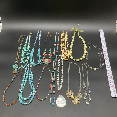 Beaded Costume Jewelry Lot of 14 Necklaces Statement Boho Shell Multi-strand