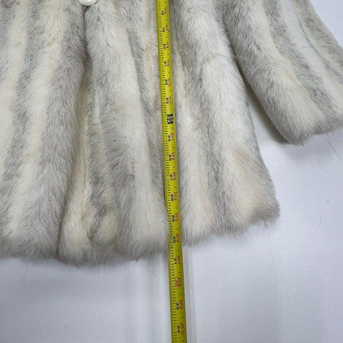 Vintage 70s Avec Tu White Gray Striped Glenoit Faux Fur Coat Jacket Women's