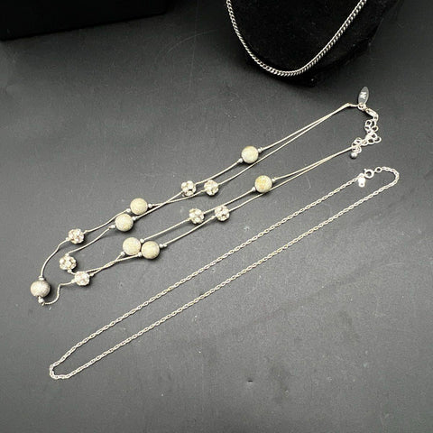 Mixed Costume Jewelry Lot 18 Silver Tone Necklaces Pendants Vintage to Modern