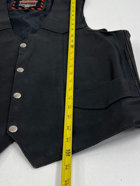 Interstate Leather Black Genuine Leather Biker Motorcycle Vest Men's L