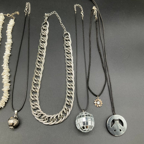 Vintage & Modern Costume Necklace Jewelry Lot 9 Pieces Shell Peace Disco Ball