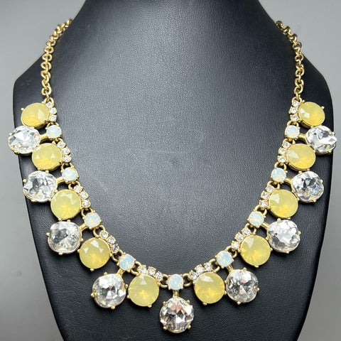 J. Crew Yellow Rhinestone Statement Necklace with Pouch