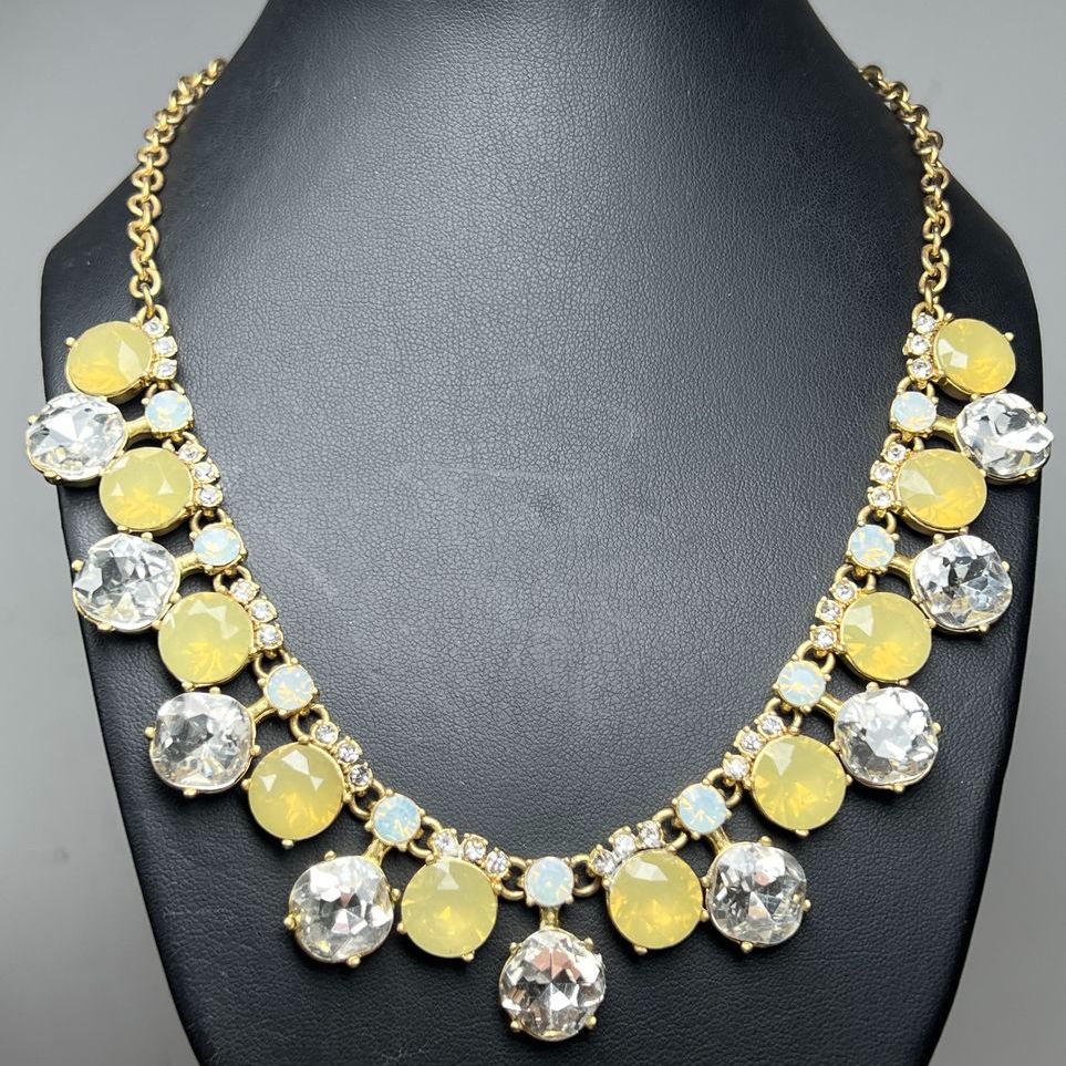 J. Crew Yellow Rhinestone Statement Necklace with Pouch