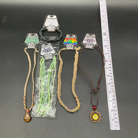Killerbeads 5 Piece Jewelry Lot Hemp Leather Rune Glass Bead Pendants