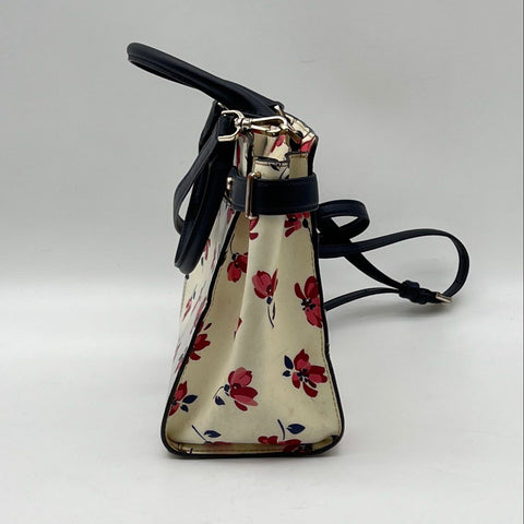 Kate Spade Cream Floral Saffiano Leather Satchel Crossbody Bag Gold Hardware