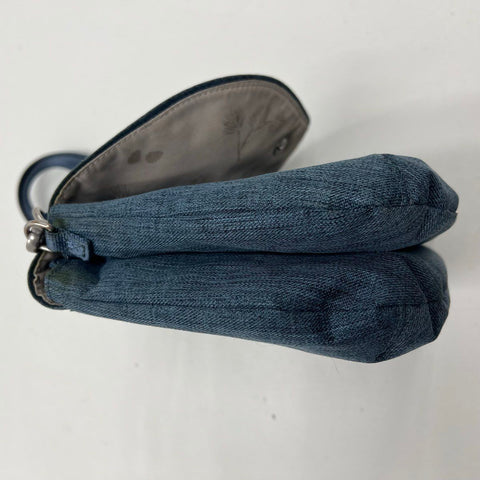 Haiku Blue Canvas Flap Crossbody Bag RFID Blocking Purse Silver Hardware