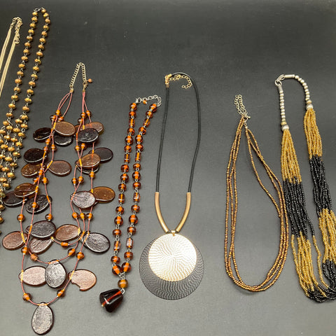 Vintage to Modern Costume Jewelry Lot 0.8 Lbs Statement Necklaces Beaded 9 Pc