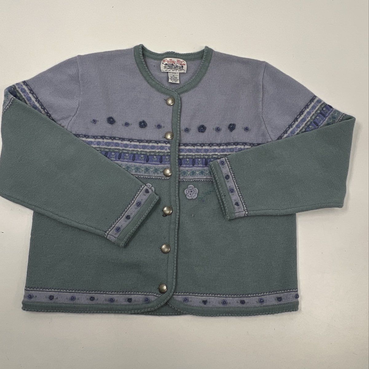 Vintage 90s Tally Ho Women's Sage Green Purple Floral Wool