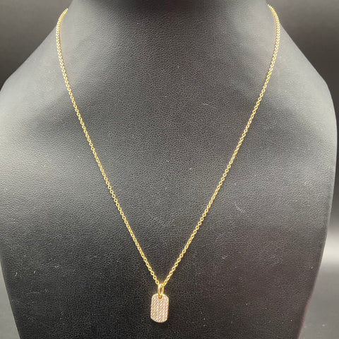 Gorjana Gold Tone Pave Rhinestone Mini Dog Tag Necklace New With Tags 18"