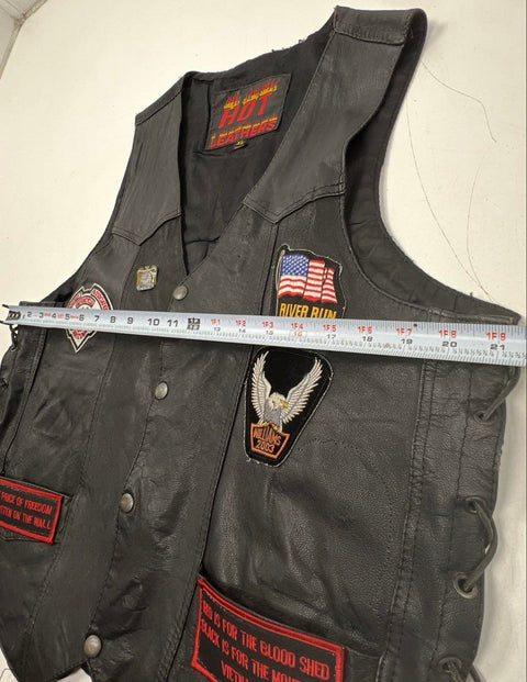Vintage Y2K Hot Leathers Men's Black Patched Biker Vest Sz XL