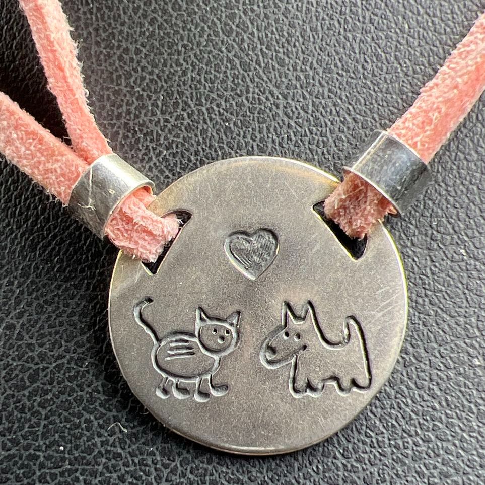 Silpada Sterling Silver Cat & Dog Pendant Pink Leather Cord Necklace