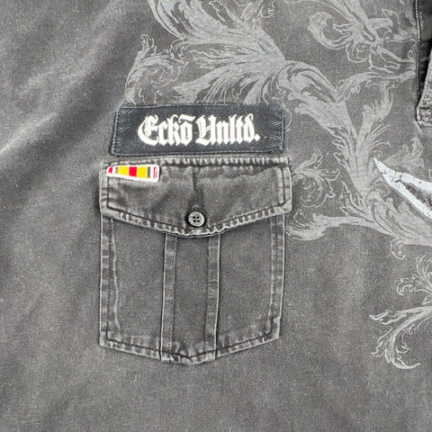 Y2K Ecko Unltd Men's Polo Shirt Black Graphic Rhino Raw & Uncut Size 5XB