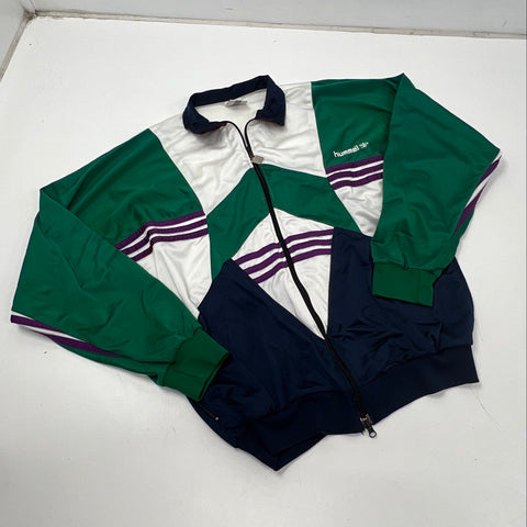 Vintage 90s Hummel Men's Colorblock Geometric Track Jacket Green Navy Sz XXL