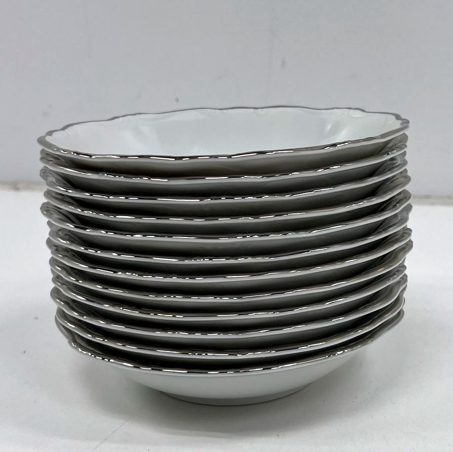 Vintage Johann Haviland Bavaria Platinum Baroque Silver Scallop Soup Bowls Lot
