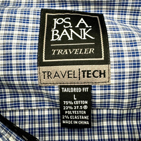 Jos. A. Bank Men's Blue White Check Traveler Tech Tailored Fit Shirt L NWT