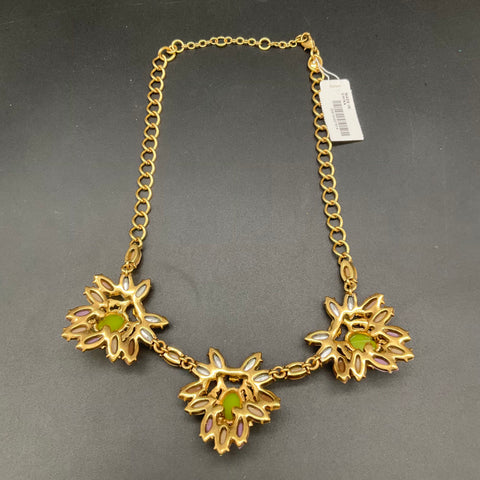 J. Crew Gold Tone Multi-Color Stone Floral Statement Necklace Bib Style