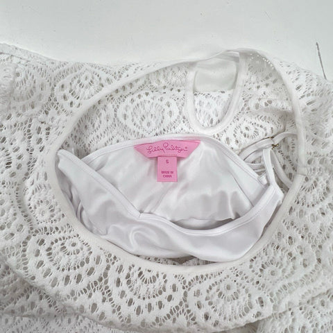 Lilly Pulitzer Women's White Lace Bell Sleeve Shift Dress Geometric Eyelet Sz S