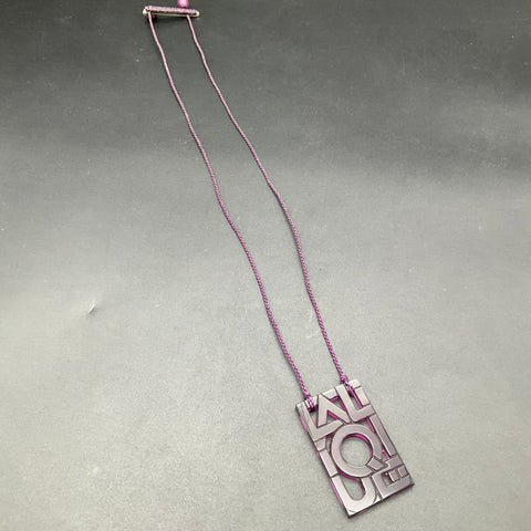 Lalique France Vintage Purple Crystal LOVE Art Deco Stylized Pendant Necklace