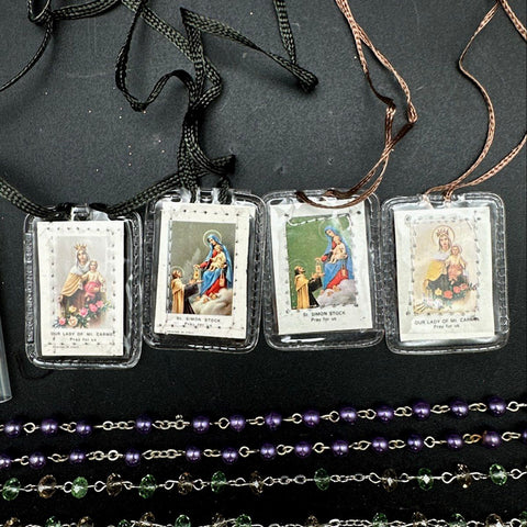 Religious Devotional Lot 8pc Rosaries Scapulars Good Shepherd Medal Italy