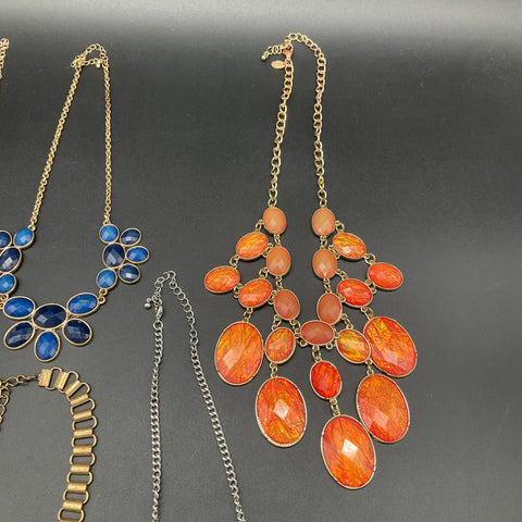 Mixed Bold Statement Necklaces Lot of 7 Bib Fringe Rhinestone Fashion Jewelry