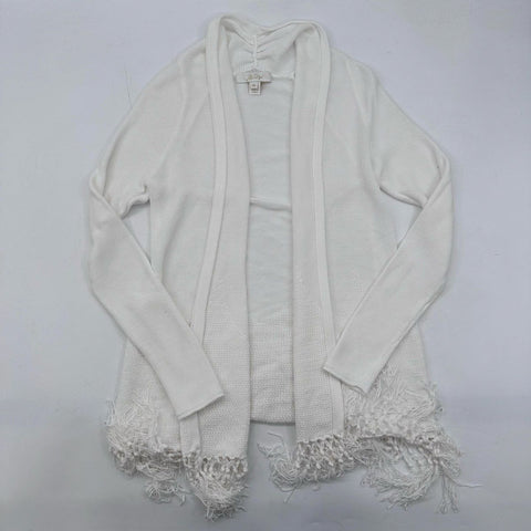 Lilly Pulitzer Women's White Open Front Tassel Fringe Cardigan Sweater Sz XS
