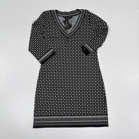 Max Studio Women's Black White Polka Dot Border Print V-Neck Dress Sz L NWT
