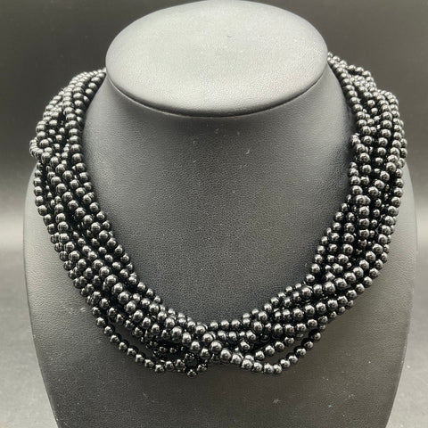 Carolee Vintage Gold Tone Multi-Strand Black Beaded Statement Necklace 17"