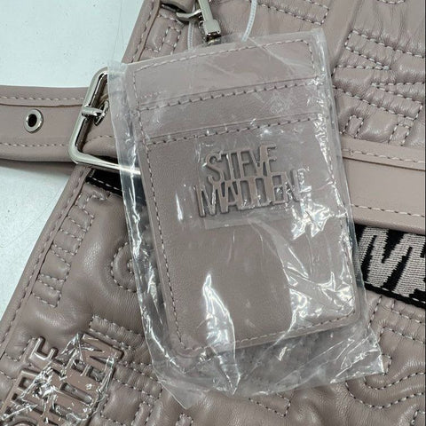 NWT Steve Madden Taupe Quilted Logo Tote Bag Shoulder Purse Silver Hardware
