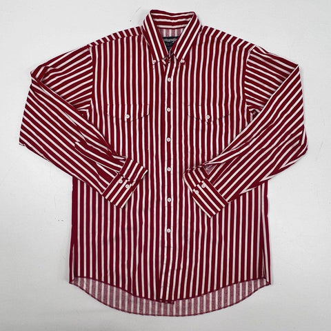 Vintage 90s Wrangler Cowboy Cut Striped Western Shirt Made in USA Sz 15.5-34