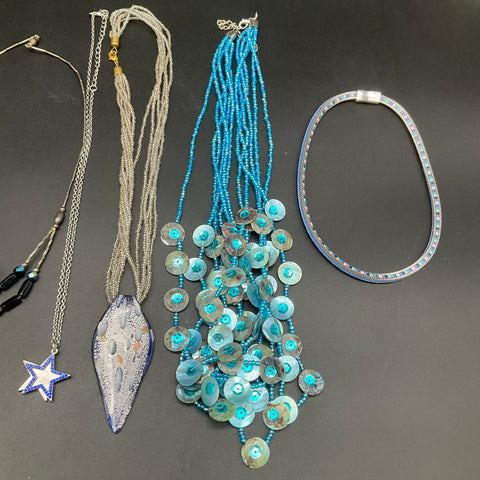 Vintage & Modern Costume Jewelry Lot 9 Pieces Beaded Shell Star Pendant