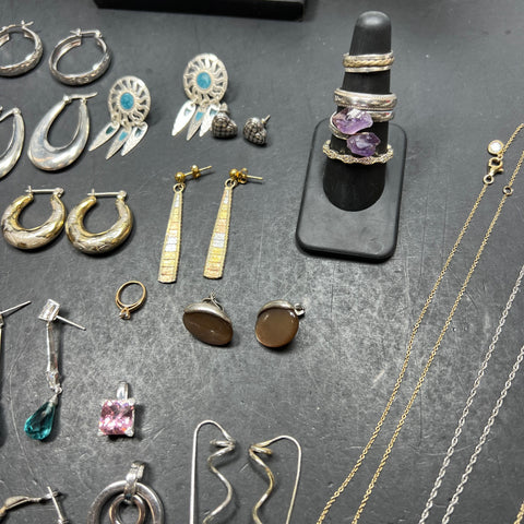 Silver Plate Necklaces Rings Earrings BraceletsJewelry Lot 499.72g