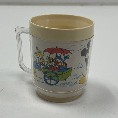 Vintage 70s Walt Disney Productions Mickey Mouse Donald Insulated Plastic Mug