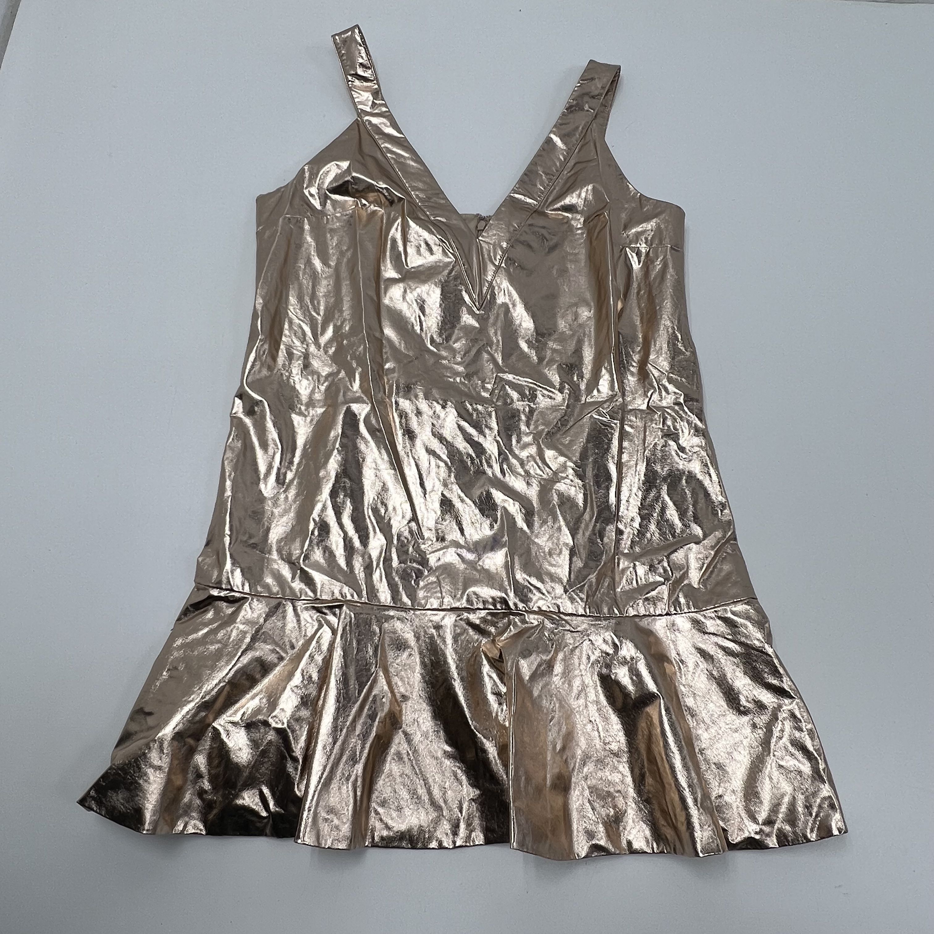 Mare Mare x Anthropologie Metallic Faux Leather Mini Dress Gold Size L NWT