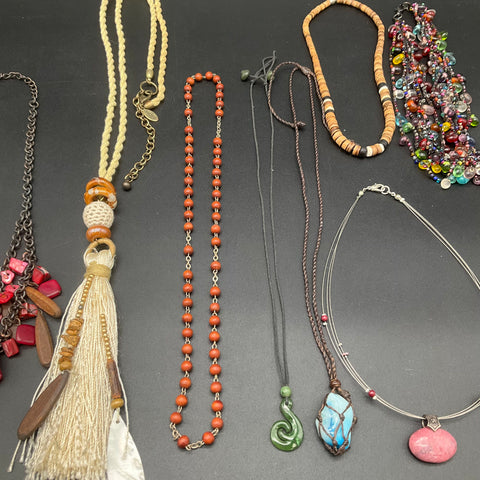 Chico's ZAD Boho Eclectic Statement Necklace Lot of 10 Tassel Beaded Wood