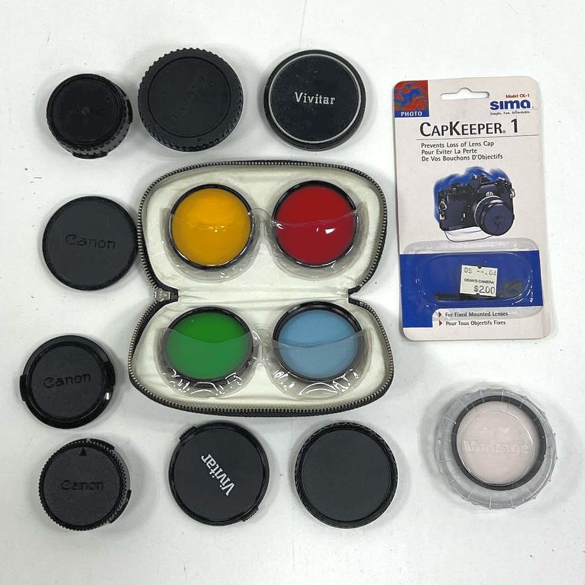 Vintage Camera Accessories Lot Kenko Lens Filter Caps Cap Keeper Mixed Brands