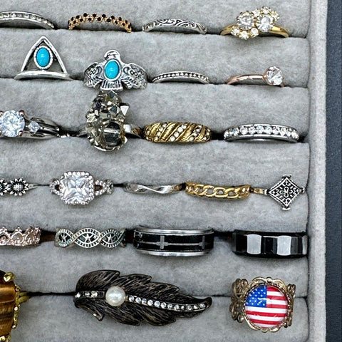 Fashion Costume Jewelry Ring Lot 60pc Boho Southwestern Rhinestone Mixed Styles