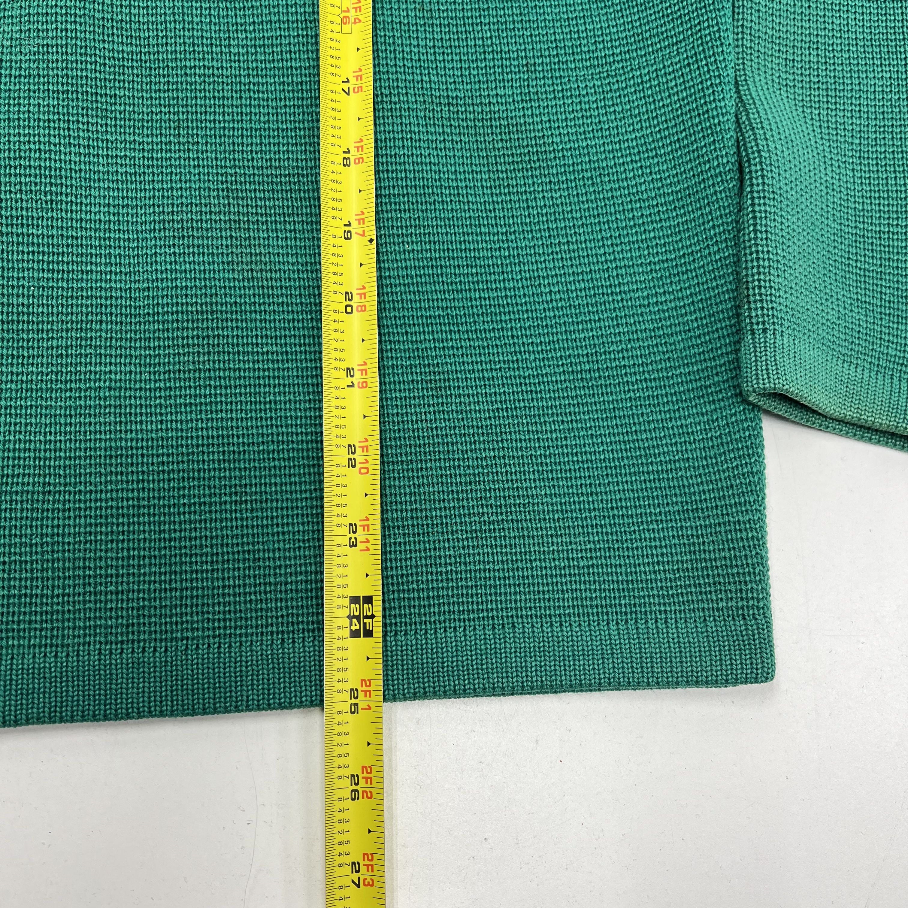 Vintage 80s Meister 100% Wool Sweater Green Striped Waffle Knit Men's