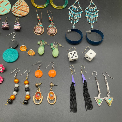 Vintage and Modern Costume Jewelry Lot of 30 Pairs Earrings Hoops Dangles Studs