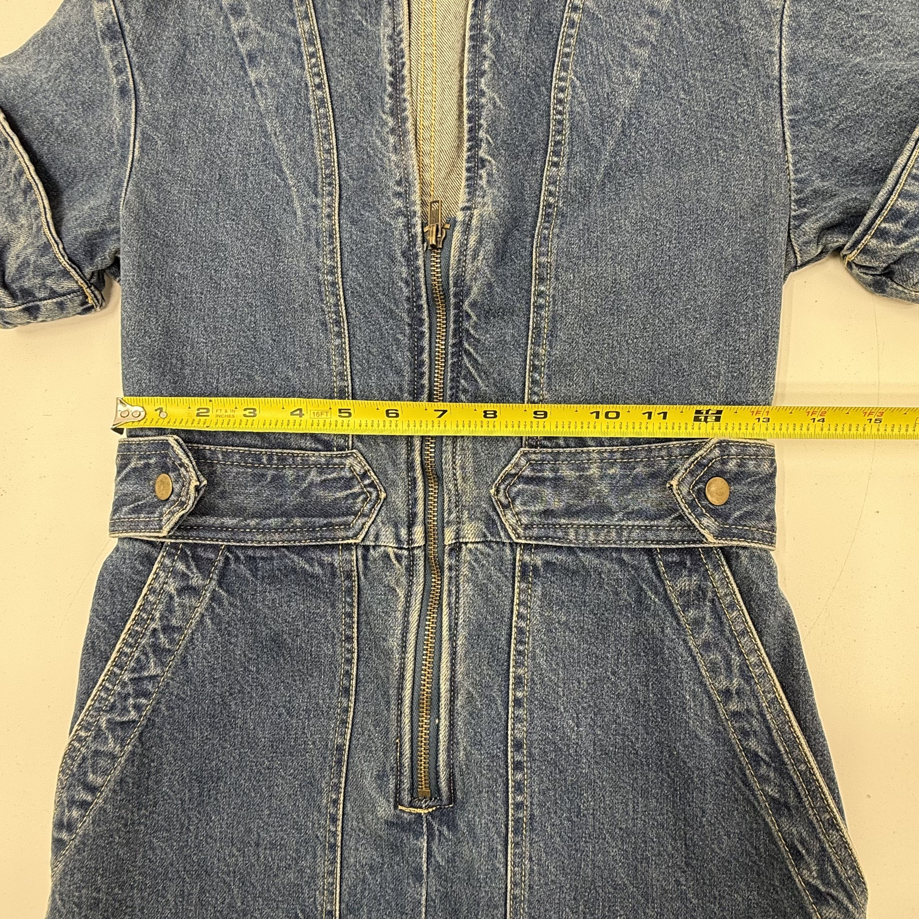 Free People Go West Utility Blue Denim Zip Front Romper Jumpsuit Women's S