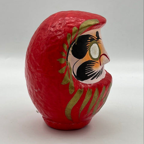 Japanese Daruma Doll Red Papier Mache Good Luck Charm 4.75" Folk Art